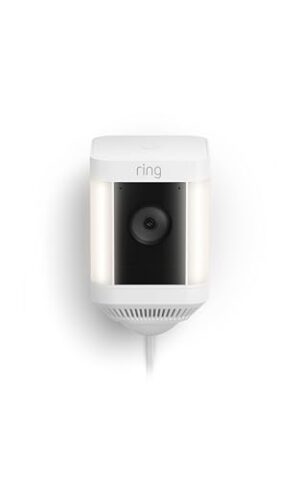 Ring Spotlight Cam Plus, Plug-In (newest model), Home or business security with HD video, Two-Way Talk, Color Night Vision, and Security Siren, White Ring Spotlight Cam Plus, Plug-In (newest model), Home or business security with HD video, Two-Way Talk, Color Night Vision, and Security Siren, White