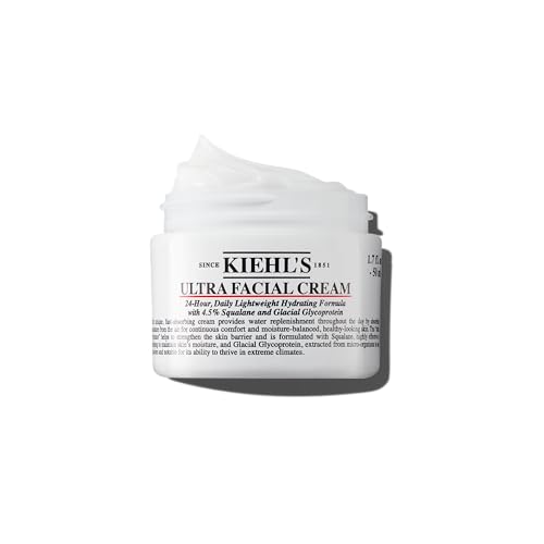 kiehl's ultra facial cream moisturizer, daily lightweight face cream hydrates skin, lotion with pro ceramides, provides lasting hydration and moisture surge, for all skin types, fragrance free