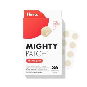 mighty patch original patch from hero cosmetics #1 hydrocolloid acne pimple patches for face, shrinking zits & whiteheads in 1 use, nighttime spot pimple stickers for face, 36 count