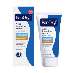 PanOxyl 10% Benzoyl Peroxide Acne Foaming Wash, Maximum Strength, Daily Acne-Fighting Face and Body Cleanser, Face Wash to Clear, Treat and Prevent Acne Pimples and Stubborn Breakouts, 5.5 Oz Tube PanOxyl 10% Benzoyl Peroxide Acne Foaming Wash, Maximum Strength, Daily Acne-Fighting Face and Body Cleanser, Face Wash to Clear, Treat and Prevent Acne Pimples and Stubborn Breakouts, 5.5 Oz Tube