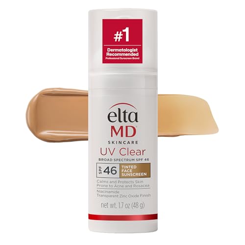 eltamd uv clear tinted sunscreen for face, spf 46 with zinc oxide, oil free, dermatologist recommended, for acne prone sensitive skin, 1.7 oz
