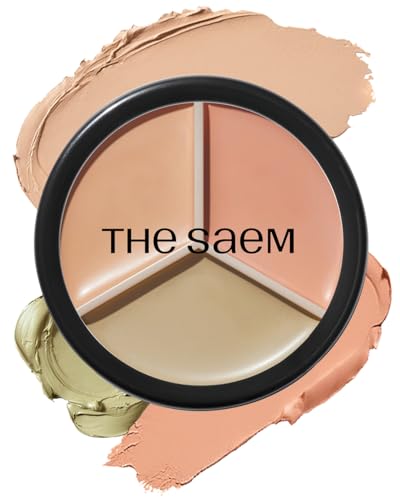 thesaem cover perfection triple pot concealer 01 correct beige for red tone & dark circles 3 color multi concealer palette for skin tones 21 23 korean makeup with sweet almond oil & herbal water