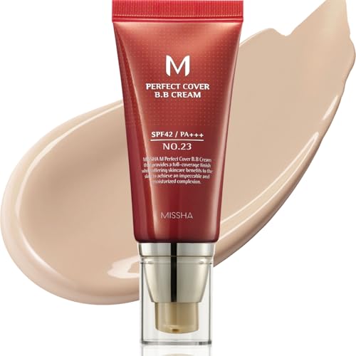 missha m perfect cover bb cream no.23 natural beige light/medium with cool/neutral undertone spf 42 pa +++ 1.69 fl oz tinted moisturizer for face with spf