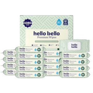Hello Bello Premium Wipes, Designed for Sensitive Skin with Chamomile & Aloe Extracts, Simply Sage (18 Resealable Packets = 1080 Total Wipes) Hello Bello Premium Wipes, Designed for Sensitive Skin with Chamomile & Aloe Extracts, Simply Sage (18 Resealable Packets = 1080 Total Wipes)