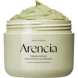 arencia korean rice mochi face cleanser face wash, gentle scrub all in one for deep cleansing, moisturizing, pore minimizing, acne prone skin, removing blackhead with rice water & green tea