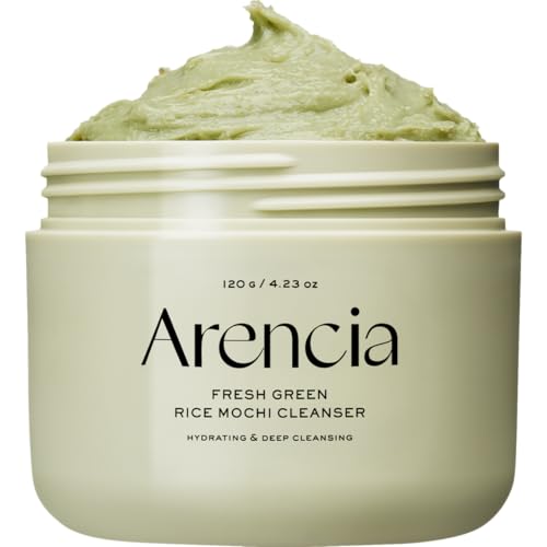 arencia korean rice mochi face cleanser face wash, gentle scrub all in one for deep cleansing, moisturizing, pore minimizing, acne prone skin, removing blackhead with rice water & green tea