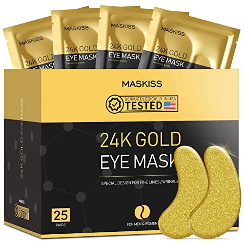 maskiss 24k gold under eye patches (25 pairs), eye mask, collagen skin care products, eye patches for puffy eyes, eye masks for dark circles and puffiness