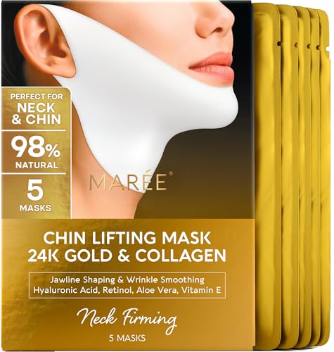 maree v line lifting mask with 24k gold – deep collagen face mask for women – jawline shaper mask with retinol & hyaluronic acid – neck tightening & firming double chin strap for face lift
