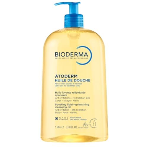 bioderma atoderm shower oil, cleansing oil for face & body, nourishing cleansing oil for dry to atopic sensitive skin for softer & smooth skin for your whole family