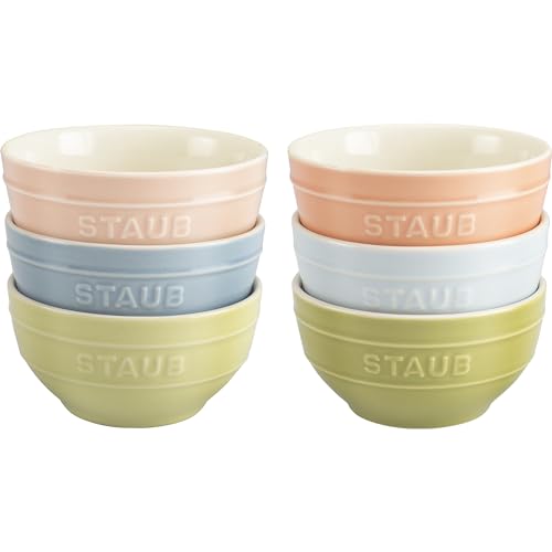 staub ceramic 6 pc 12.8 oz. small universal bowls in macaron pastel colors