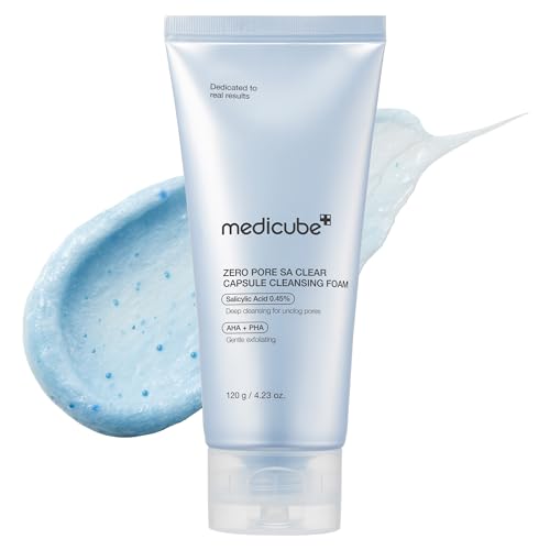 medicube facial cleanser zero pore capsule cleansing foam | daily gentle cleanser for skin texture, blackhead & pore care | aha, bha & pha for deep cleansing | korean skincare, 4.23 oz