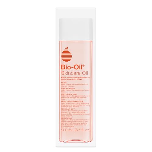 bio oil skincare body oil serum, face and body moisturizer with vitamin e & a, for scars, stretch marks, sensitive skin, all skin types, dermatologist recommended, non comedogenic, 6.7 oz