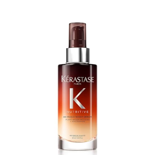 kerastase nutritive 8h magic night serum overnight treatment for dry hair, enhances shine, anti frizz, with plant based proteins
