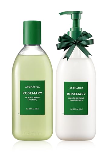 aromatica rosemary scalp scaling shampoo and conditioner set 13.53 fl.oz each – vegan korean hair care gift set for woman with rosemary oil. sulfate free shampoo conditioner for hair growth