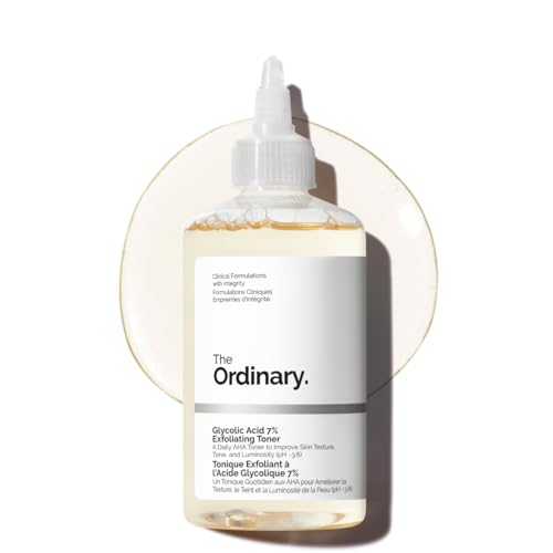 the ordinary glycolic acid 7% exfoliating toner, brightening and smoothing daily toner for more even looking skin tone, 8.1 fl oz