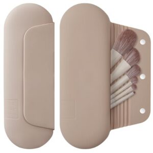 AGIKET Silicone Makeup Brush Holder Travel Cosmetic Bag：Soft Portable Cosmetic Face Brushes Holder with Upgrade Anti-Fall Out Magnetic Closure, Large Travel Makeup Brush Case – Walnut