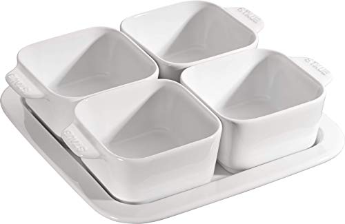 staub 40511 586 appetizer set, white, ceramic, small plate set, 7.4 x 7.4 inches (18.7 x 18.7 cm), appetizer set