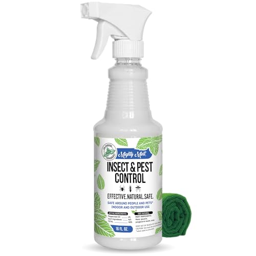 mighty mint peppermint oil insect repellent spray – indoor & outdoor bug control for spiders, ants, roaches, and more – plant based, extra strong formula 16 oz