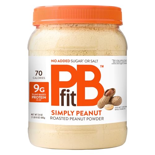 pbfit 24 ounce simply peanut powdered peanut powder, no added sugar or salt, non gmo, plant based, gluten free protein powder, 9g of protein 9% dv