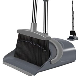 Ivandar Broom and Dustpan Set, Dust pan with Long Handle, Broom with Dustpan Combo Set, Broom and Dustpan for Home, Indoor or Outdoor Cleaning Tool (Deep Gray&Light Gray)
