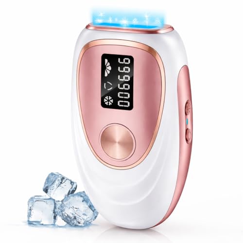 Oreeth IPL Laser Hair Removal Device for Women & Men - Home 45°F Ice-Cooling Contact for Painless & Long-Lasting Results, 86% Hair Reduction in 3 Weeks for Full Body & Bikini Line, Rose Gold