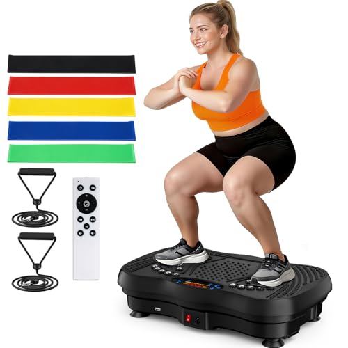 glylf vibration plate exercise machine, 130 levels full body workout vibrating plate for lymphatic drainage weight loss, 450 lbs capacity shake platform with resistance bands bluetooth for women men
