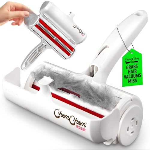 chomchom roller pet hair remover – original size reusable lint roller for cat & dog hair on furniture, couch, carpet, car, rugs & bedding – portable, eco friendly (white)