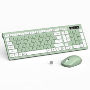 Wireless Keyboard and Mouse Combo, 2.4G Full Size Silent Keyboard with Fn Multimedia Keys for Office and Home, 3-Level DPI Adjustable Quiet Mouse for Windows,Mac OS Desktop/Laptop/PC(Avocado Green)