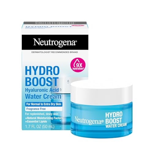 neutrogena hydro boost water cream, 72 hr hydration for normal/extra dry skin, fragrance free, face moisturizer with hyaluronic acid, 1.7 oz. & trial size hydro boost hydrating gel cleanser, 0.5 fl oz