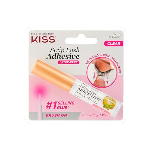kiss lash adhesive, lash glue, 24hr strip eyelash adhesive, clear, includes lash adhesive, long lasting wear, can be used with strip lashes and lash clusters