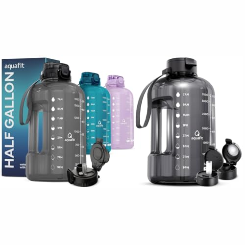 aquafit 2 pack 128 oz water bottle with time marker & straw bpa free gym water bottles for fitness & workouts