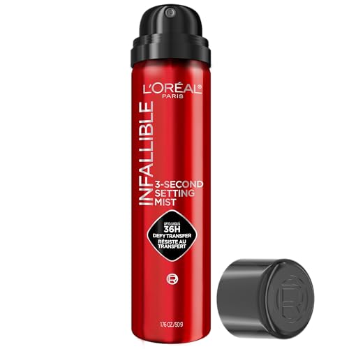 l'oreal paris infallible 3 second setting spray mist, microfine mist for up to 36hr wear, clear, 1.76 oz