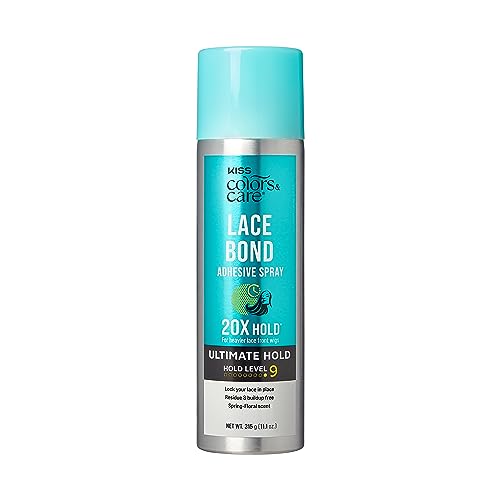 kiss colors & care lace bond adhesive spray ultimate hold 11.1 oz. adhesive for lace frontals, sweat proof, water resistant, fast drying, efficient nozzle, convenient, super secure for all day