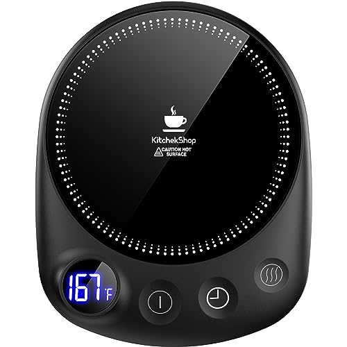 kitchekshop coffee mug warmer fastest heating & highest temperature, coffee cup warmer for desk auto shut off, 4 temp settings & 1 12h timer, smart electric beverage warmer for coffee, tea (black)