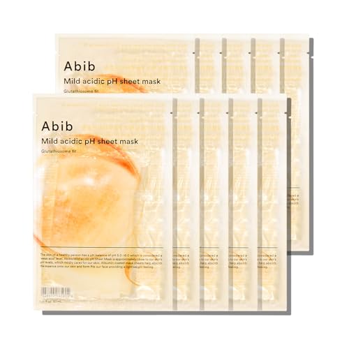 abib mild acidic ph sheet mask glutathiosome fit 10 sheets (skin tone) i korean face mask for sensitive skin, soothing & redness relief, daily skincare treatment, k beauty sheet mask
