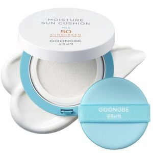 goongbe baby mineral sunscreen cushion – broad spectrum spf 50 with non nano zinc oxide – mess free tap on compact with uv indicator & built in puff – vegan, oxybenzone free14g (0.49 oz)