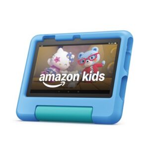 Amazon Fire 7 Kids tablet (newest model) ages 3-7. Top-selling 7" kids tablet on Amazon. Includes 6 months of ad-free and exclusive content, easy parental controls, 10-hr battery, 16 GB, Blue
