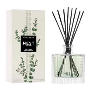 NEST New York Reed Diffuser, Wild Mint & Eucalyptus – 5.9 fl oz – Fragrance for Up to 90 Days – Reusable, Refillable Glass Holder – Includes 8 All-Natural Reed Sticks – Flame Free NEST New York Reed Diffuser, Wild Mint & Eucalyptus – 5.9 fl oz – Fragrance for Up to 90 Days – Reusable, Refillable Glass Holder – Includes 8 All-Natural Reed Sticks – Flame Free