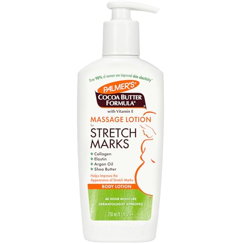 palmer's cocoa butter formula massage lotion for stretch marks, pregnancy skin care, belly cream with collagen, elastin, argan oil and shea butter, 8.5 ounces