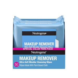 Neutrogena Makeup Remover Wipes Micellar Alcohol-Free Face Towelettes Remove Waterproof Mascara & Oil, Compostable 100% Plant-Based Cloth, Dermatologist & Ophthalmologist Tested, Twin Pack 2 x 25 ct Neutrogena Makeup Remover Wipes Micellar Alcohol-Free Face Towelettes Remove Waterproof Mascara & Oil, Compostable 100% Plant-Based Cloth, Dermatologist & Ophthalmologist Tested, Twin Pack 2 x 25 ct