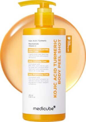medicube Body Peel Shot with Kojic Acid and Turmeric | Gentle Body Brightening & Exfoliating Serum with BHA, LHA & PHA for Dead Skin Cells, Uneven Looking Skin & Excess Sebum | 9.46 fl.oz medicube Body Peel Shot with Kojic Acid and Turmeric | Gentle Body Brightening & Exfoliating Serum with BHA, LHA & PHA for Dead Skin Cells, Uneven Looking Skin & Excess Sebum | 9.46 fl.oz