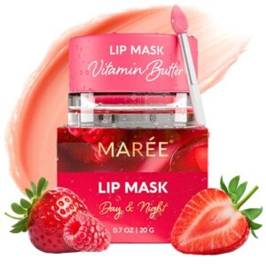 MAREE Lip Mask Overnight – Lip Moisturizer For Very Dry Lips – Hydrating Lip Butter Balm with Hyaluronic Acid & Collagen – Overnight Lip Treatment – Lip Sleeping Mask Repair – Hidratante de Labios