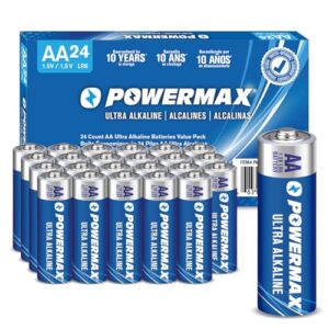 Powermax 24-Count AA Batteries, Ultra Long Lasting Alkaline Battery, 10-Year Shelf Life, Reclosable Packaging