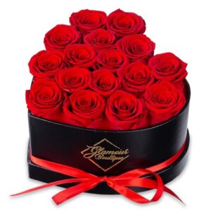 GLAMOUR BOUTIQUE 16 Flower Forever Heart Shape Box, Mothers Day Gift For Mom, Eternal Preserved Roses Gift for Her, Flowers bouquet, For Birthday, Anniversary, Girlfriend – Red