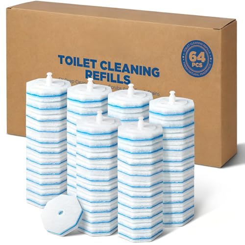 64 count toilet wand refills for clorox toilet wand, 5x cleaning power toilet bowl cleaners with exclusive formula, high density disposable toilet brush scrubber no falling apart, fresh fragrance