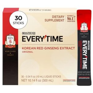 JUNG KWAN JANG Everytime Korean Red Ginseng Extract Stick 3,000mg Original – Adaptogen Energy Drink Liquid Stick Supplements – Energy Boost & Immune Support, Caffeine Free (30 Sticks)