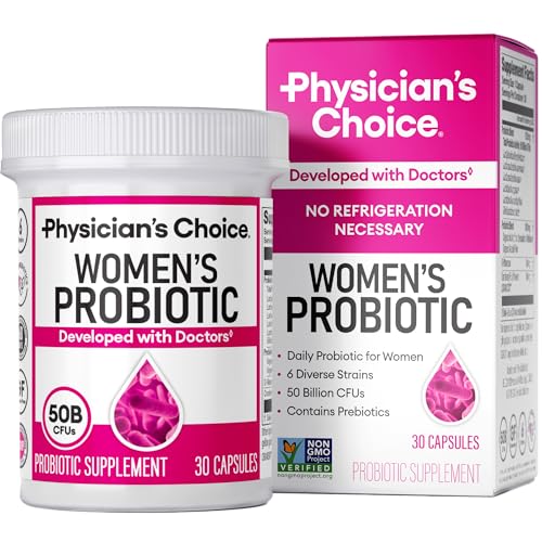 physician's choice probiotics for women ph balance, digestive, ut, & feminine health 50 billion cfu 6 unique strains for her organic prebiotics, cranberry extract+ women probiotic 30 ct