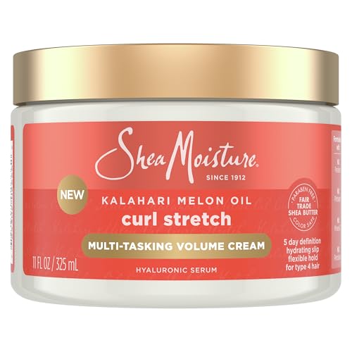 sheamoisture curl stretch multi tasking volume cream kalahari melon oil and a tropical vacation scent with hydrating hyaluronic serum, defines type 4 curls for days 11 fl oz