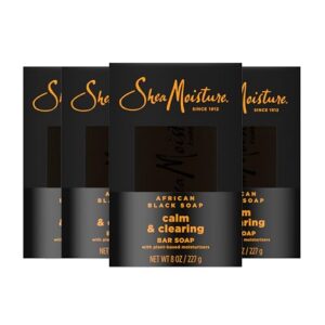 SheaMoisture Bar soap African Black Soap 4 count Soothe and Clarify Skin Soothing and Clarifying bar soap with 24h shea moisture nutrients for Healthy, Glowing Skin 8 oz