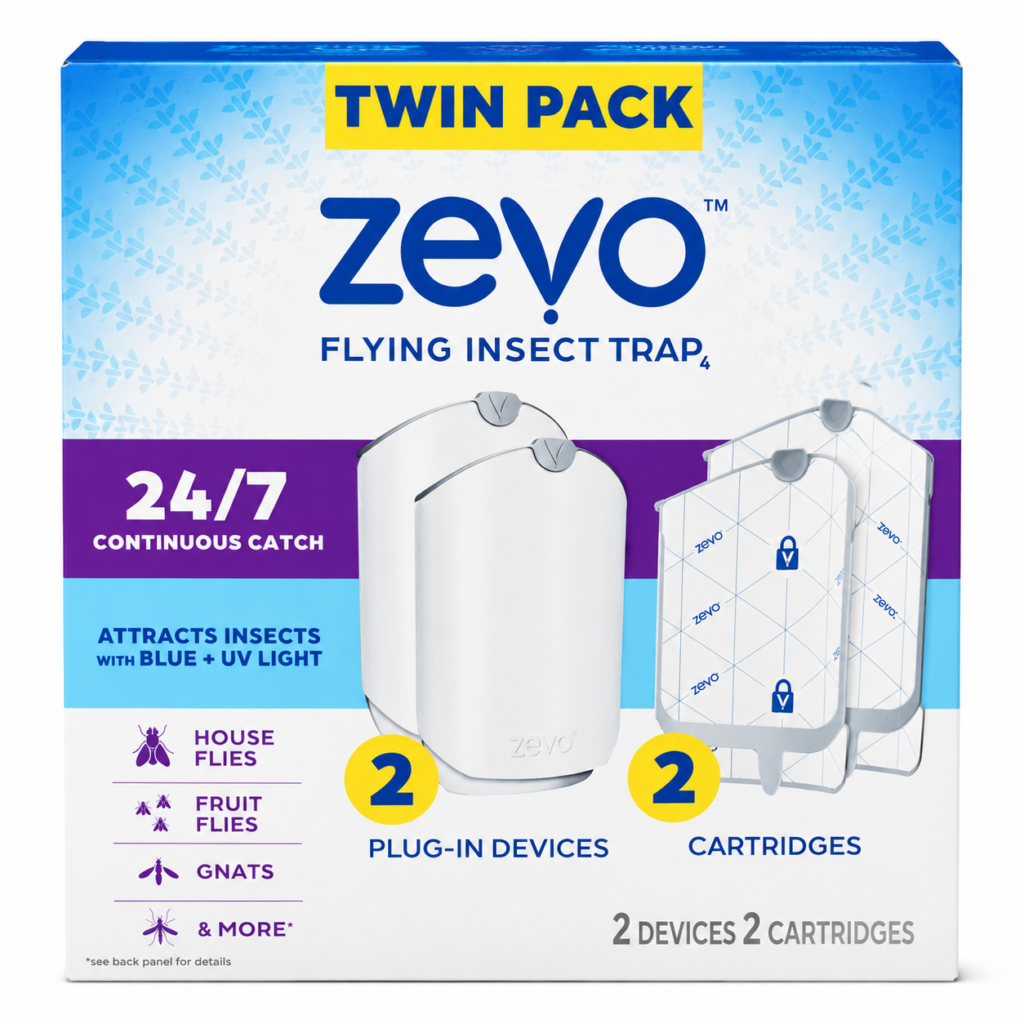 Zevo Flying Insect Trap for Fruit Flies & Gnats, 2 Plug-in Bases, 2 Refills